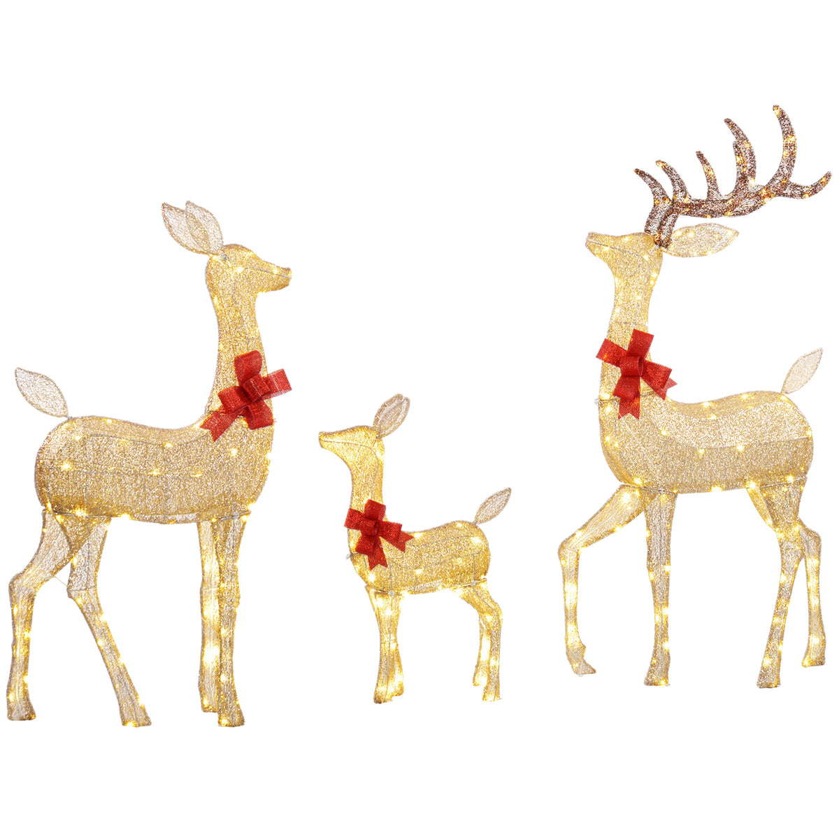 Outsunny Lighted Reindeer Christmas Decorations Outdoor in Gold Tone