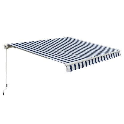 Outsunny Manual Retractable Awning, 3x2.5 m-Blue/White Stripes