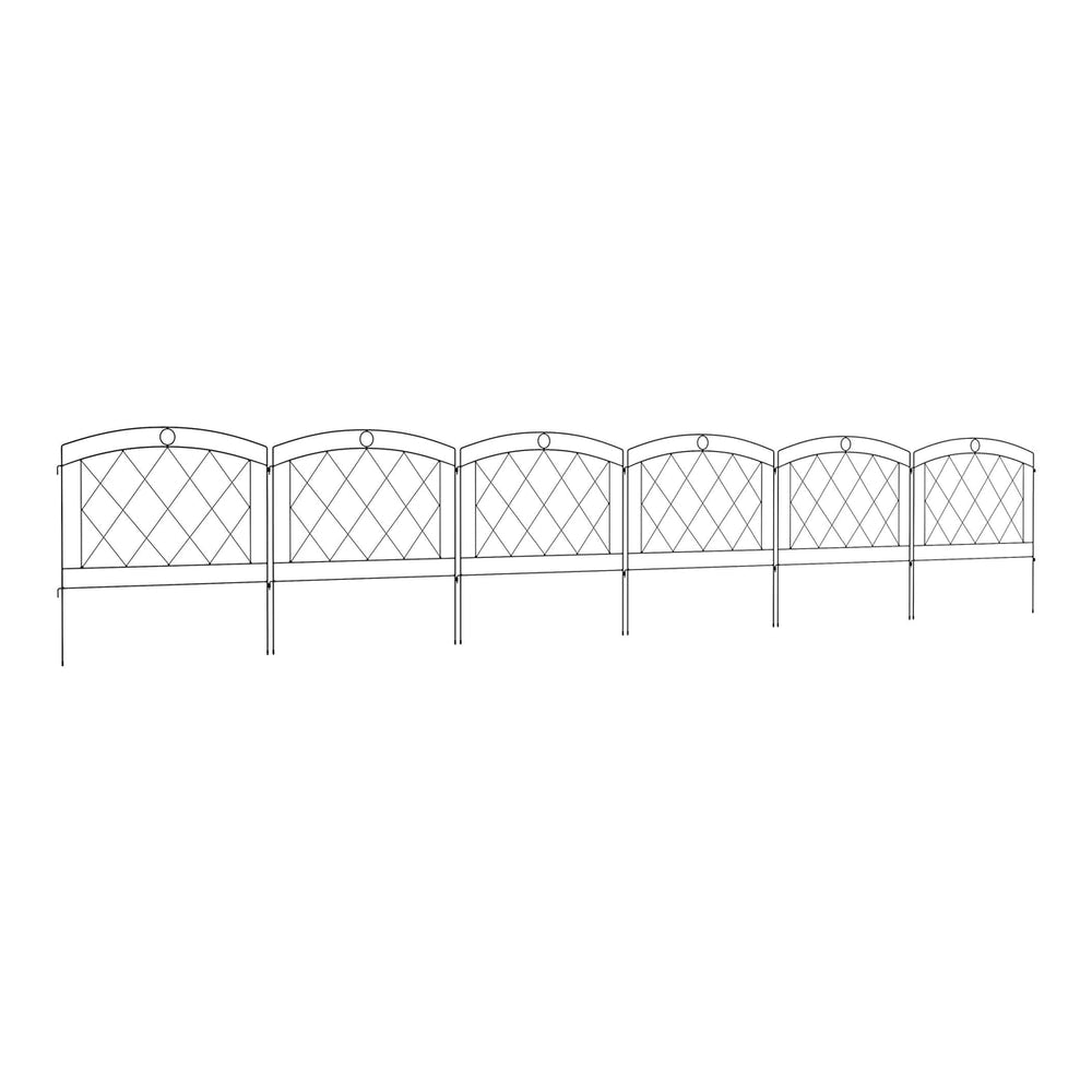 Outsunny Metal Decorative Outdoor Picket Fence Panels arranged in a straight line against a white background