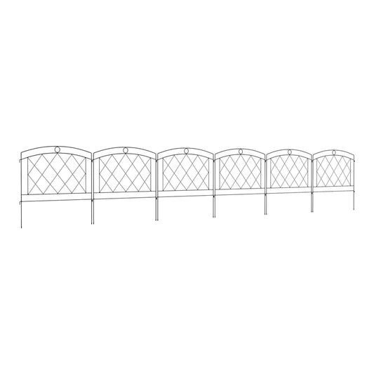 Outsunny Metal Decorative Outdoor Picket Fence Panels arranged in a straight line against a white background