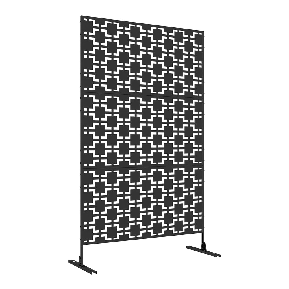 Outsunny Metal Decorative Privacy Screen, a black metal outdoor divider with a geometric pattern