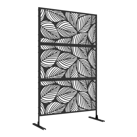 Outsunny Metal Decorative Privacy Screen, a black metal garden divider with a leaf pattern