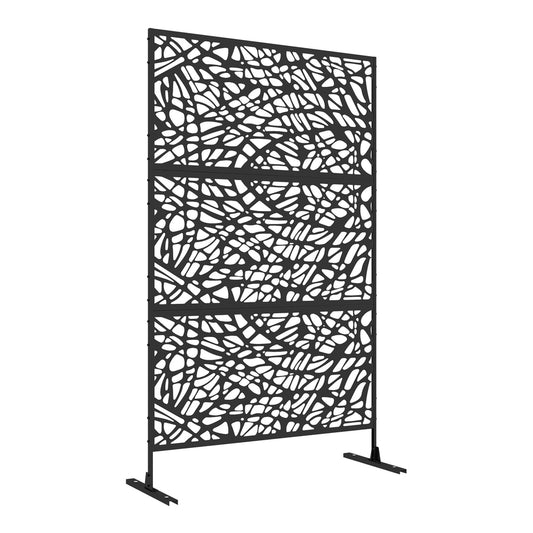 Outsunny Metal Decorative Privacy Screen outdoor divider with black twisted lines pattern