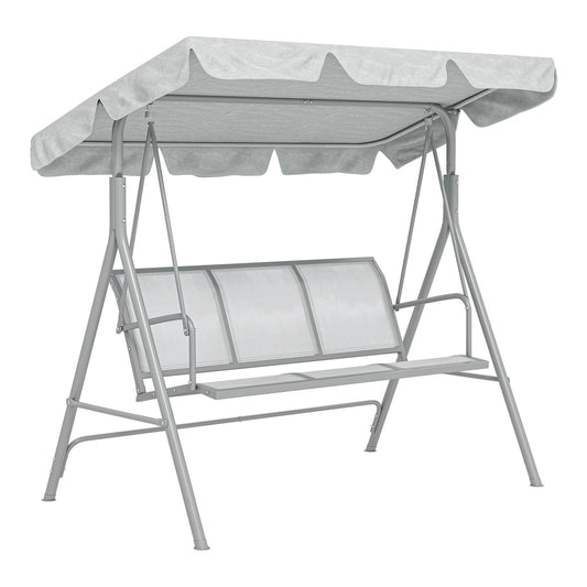 Outsunny Metal Garden Swing Chair, a three-seater swing seat with a canopy in light grey