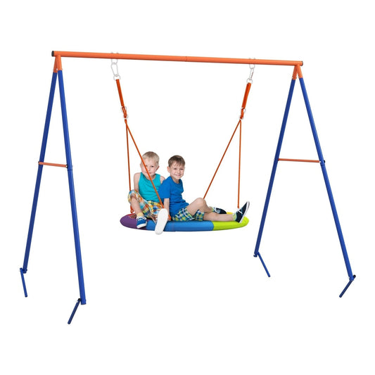 Outsunny Metal Kids Swing Set with a colourful nest swing seat and A-frame structure