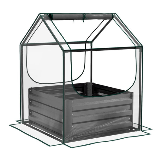 Outsunny Garden Planter Bed with a clear protective cover and grey metal base, shown in a studio setting