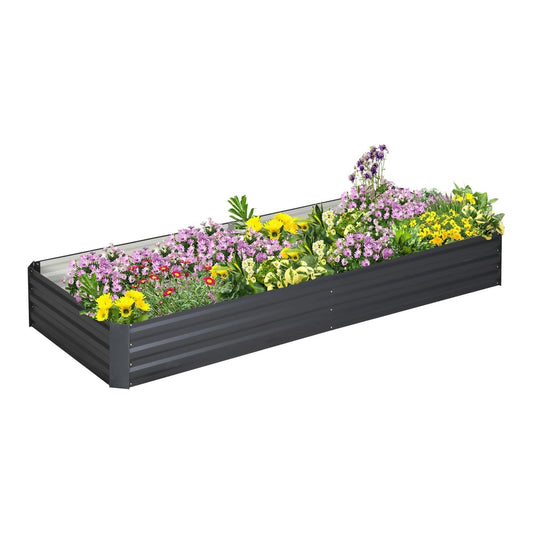 Outsunny Metal Raised Garden Bed Planter Box with flowers and plants