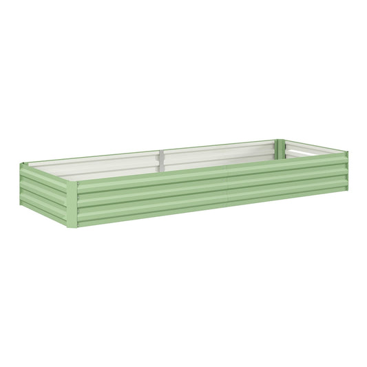 Outsunny Metal Raised Garden Bed Planter Box in light green, a long rectangular planter with a corrugated texture