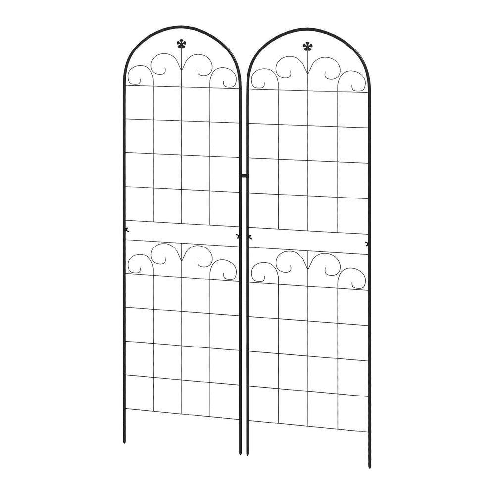 Outsunny Metal Trellis Set of 2, two black metal garden trellises with floral tops