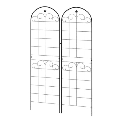 Outsunny Metal Trellis Set of 2, two black metal garden trellises with floral tops