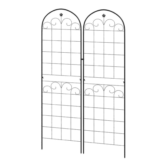 Outsunny Metal Trellis Set of 2, two black metal garden trellises with floral tops