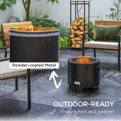 Close-up of the powder-coated metal finish on the wood-burning smokeless fire pit