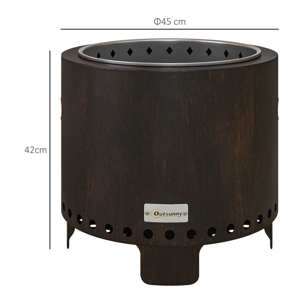 Dimensions of the wood-burning smokeless fire pit, showing height and diameter