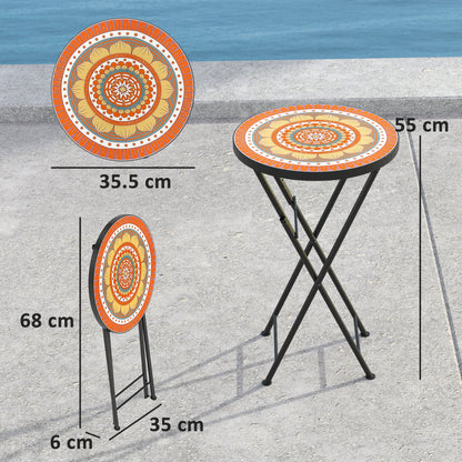 The garden table shown in both folded and unfolded positions with dimensions indicated