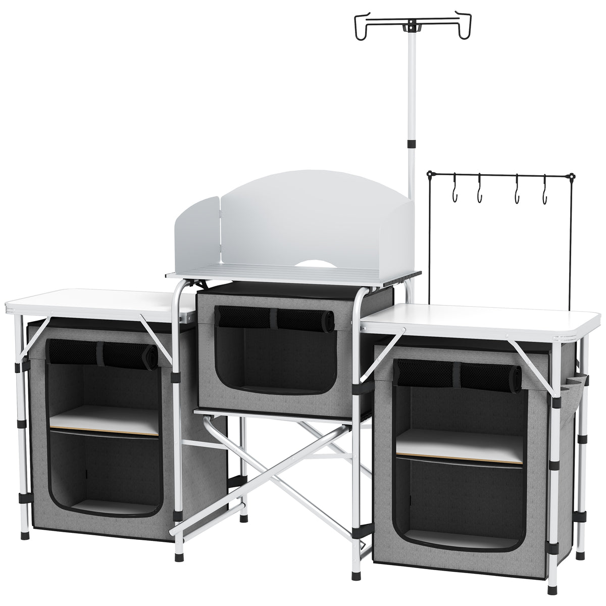 Outsunny Multi-Storage Portable Camping Kitchen in Grey