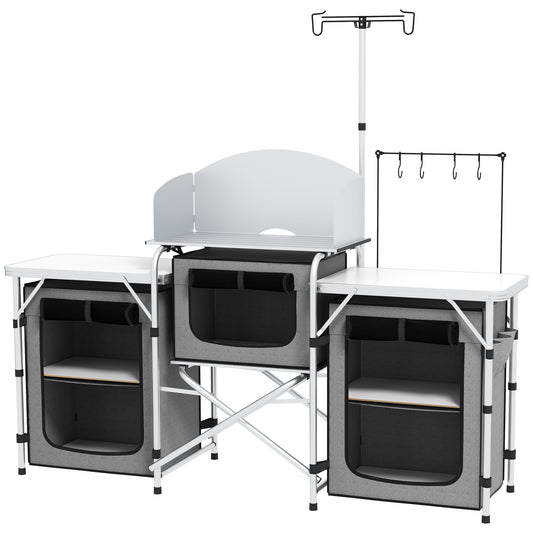 Outsunny Multi-Storage Portable Camping Kitchen in Grey