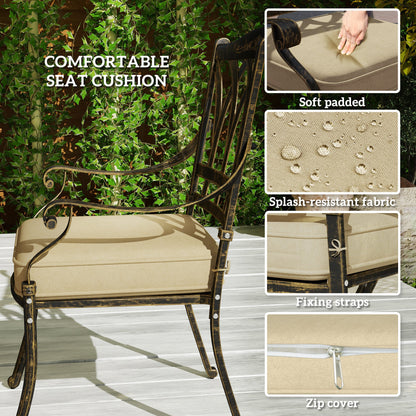 The garden dining set chair highlighting the soft cushion features and splash-resistant fabric