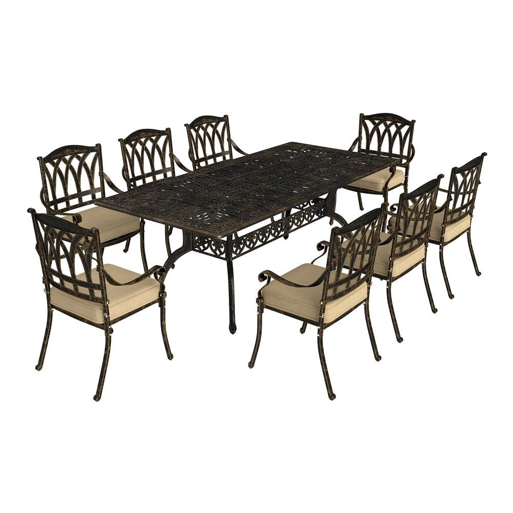 Outsunny Nine-Piece Cast Aluminium Garden Dining Set with eight chairs and a rectangular table