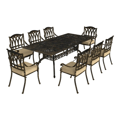 Outsunny Nine-Piece Cast Aluminium Garden Dining Set with eight chairs and a rectangular table