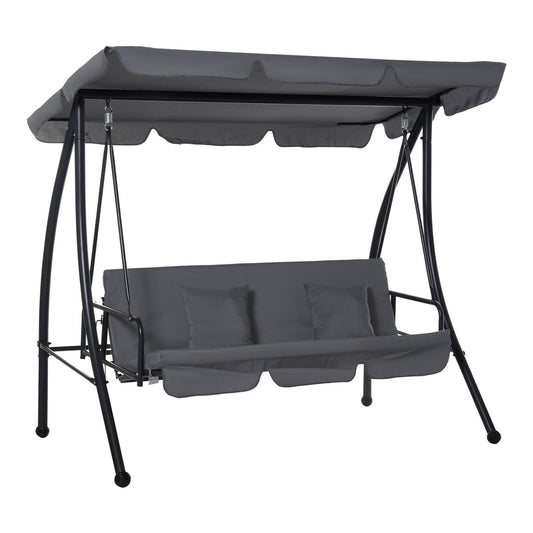 Outsunny Outdoor 2-in-1 Swing Chair Lounger in dark grey with a canopy and cushions