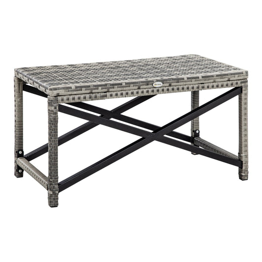 Outsunny Outdoor Coffee Table in mixed grey rattan with a black X-frame base