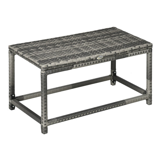 Outsunny Outdoor Coffee Table in mixed grey rattan with a rectangular frame on a white background