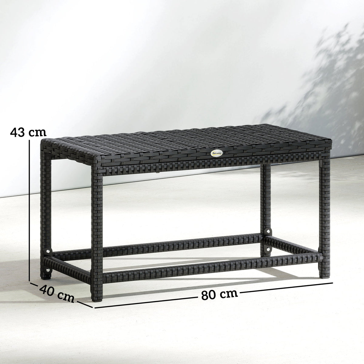 The garden table shown against a white background with dimension lines and labels