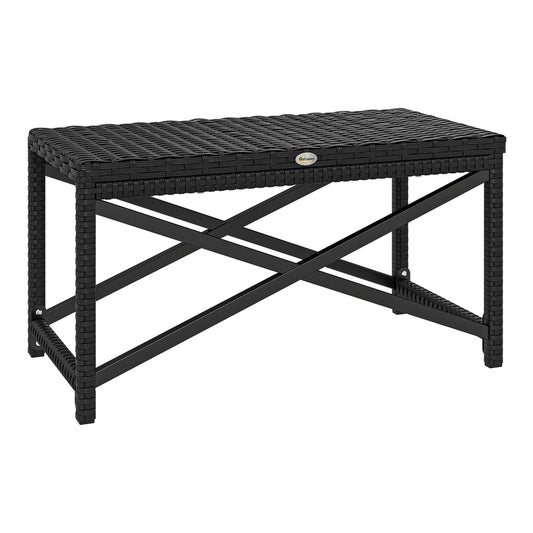 Outsunny Outdoor Coffee Table with a black woven top and X-shaped black metal legs