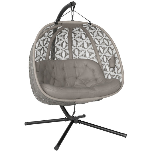 Outsunny Outdoor Double Hanging Chair with a sand brown cushion and a patterned backrest