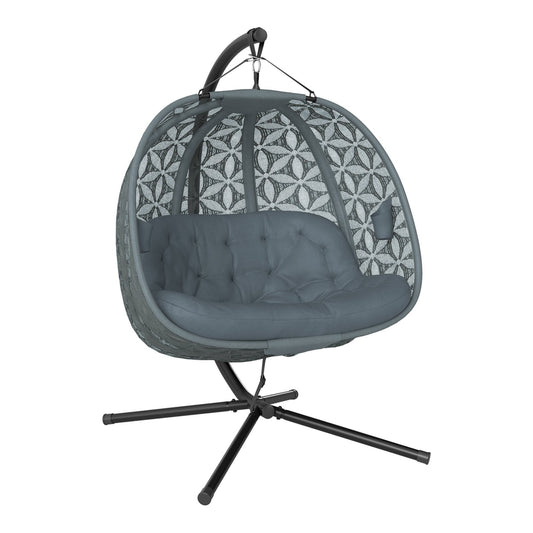 Outsunny Outdoor Double Hanging Chair with cushion and cup holders in charcoal grey