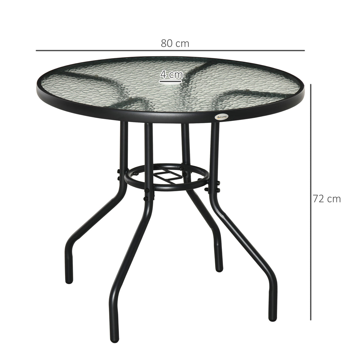 The garden table shown with lines indicating its height and diameter for size reference