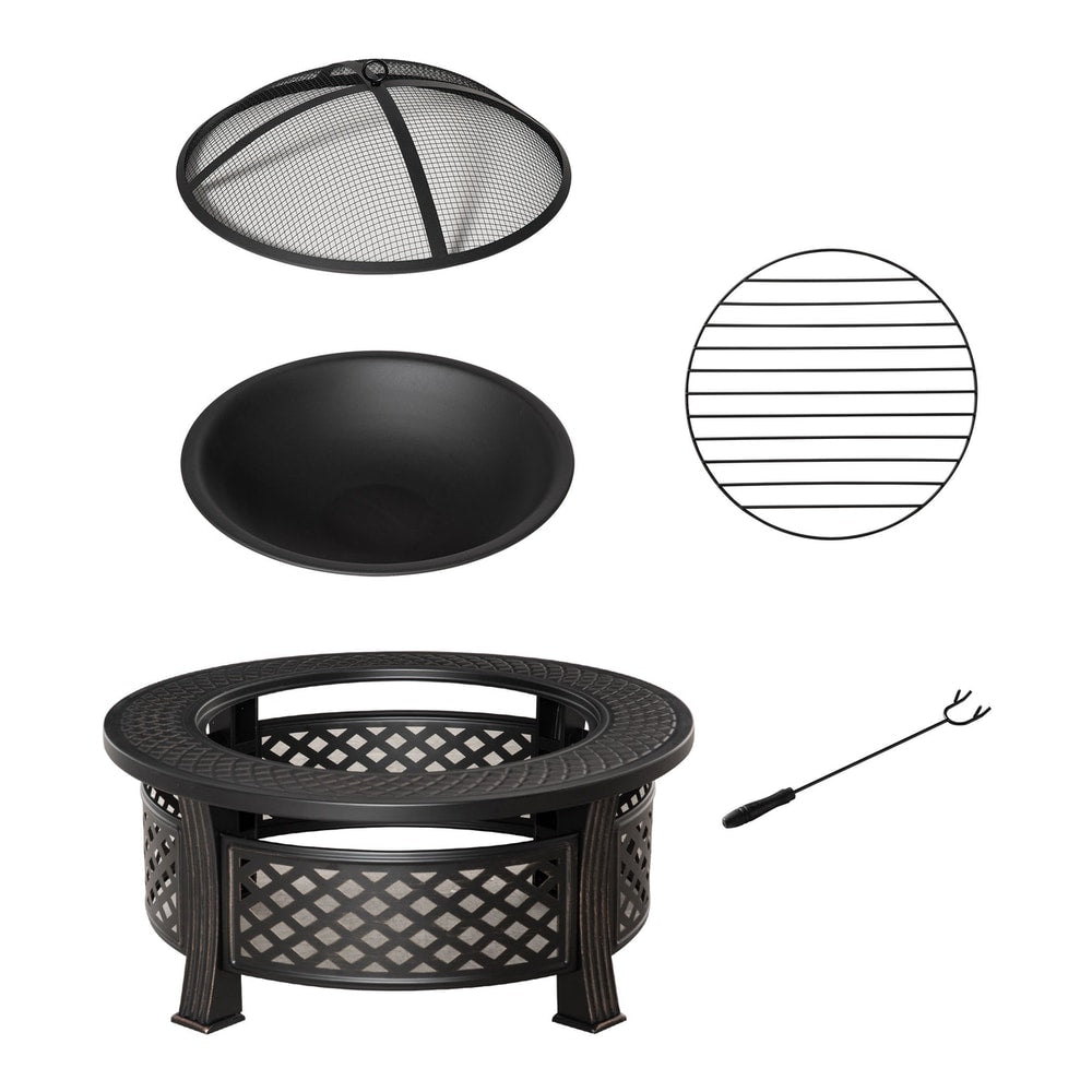 Outsunny Outdoor Fire Pit with mesh lid, grill, fire bowl and poker