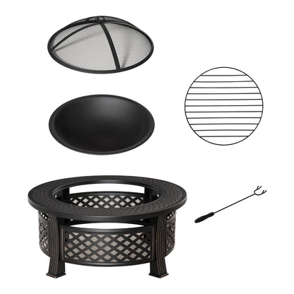 Outsunny Outdoor Fire Pit with mesh lid, grill, fire bowl and poker
