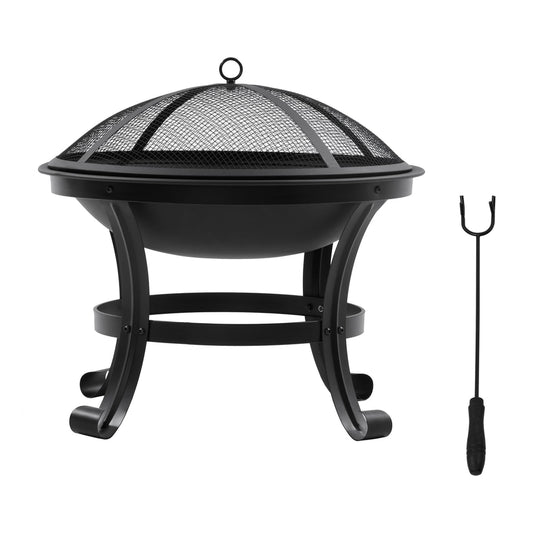 Outsunny Outdoor Fire Pit with a mesh lid and a metal poker tool for garden use