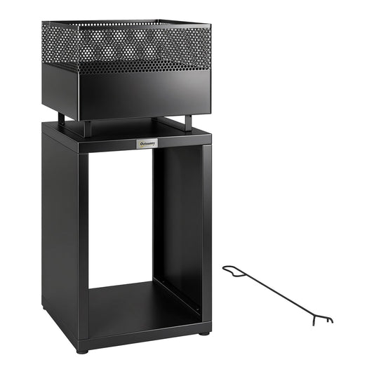 Outsunny Outdoor Fire Pit with wood storage and mesh sides in black