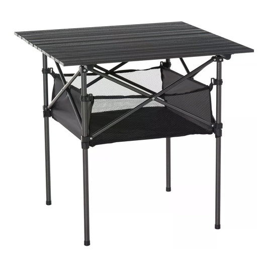 Outsunny Outdoor Folding Camping Table W/ Storage Bag, a portable table with a black mesh storage bag underneath