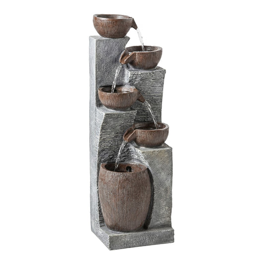 Outsunny Outdoor Fountain with 5-Tier in Grey and Rustic Brown