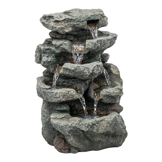 Outsunny Outdoor Fountain with 6-Tier Rock Design in Grey