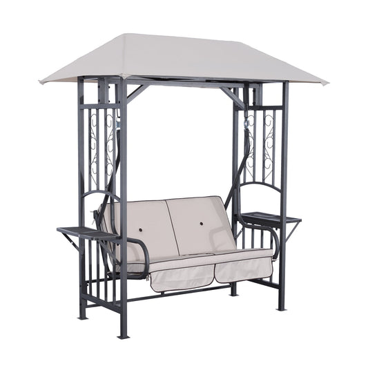 Outsunny Outdoor Garden 2 Seater Canopy Swing Chair with cream cushions and a grey canopy