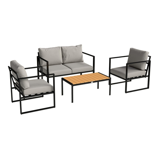 Outsunny Outdoor Garden Furniture Set with a sofa, two chairs and a slatted coffee table