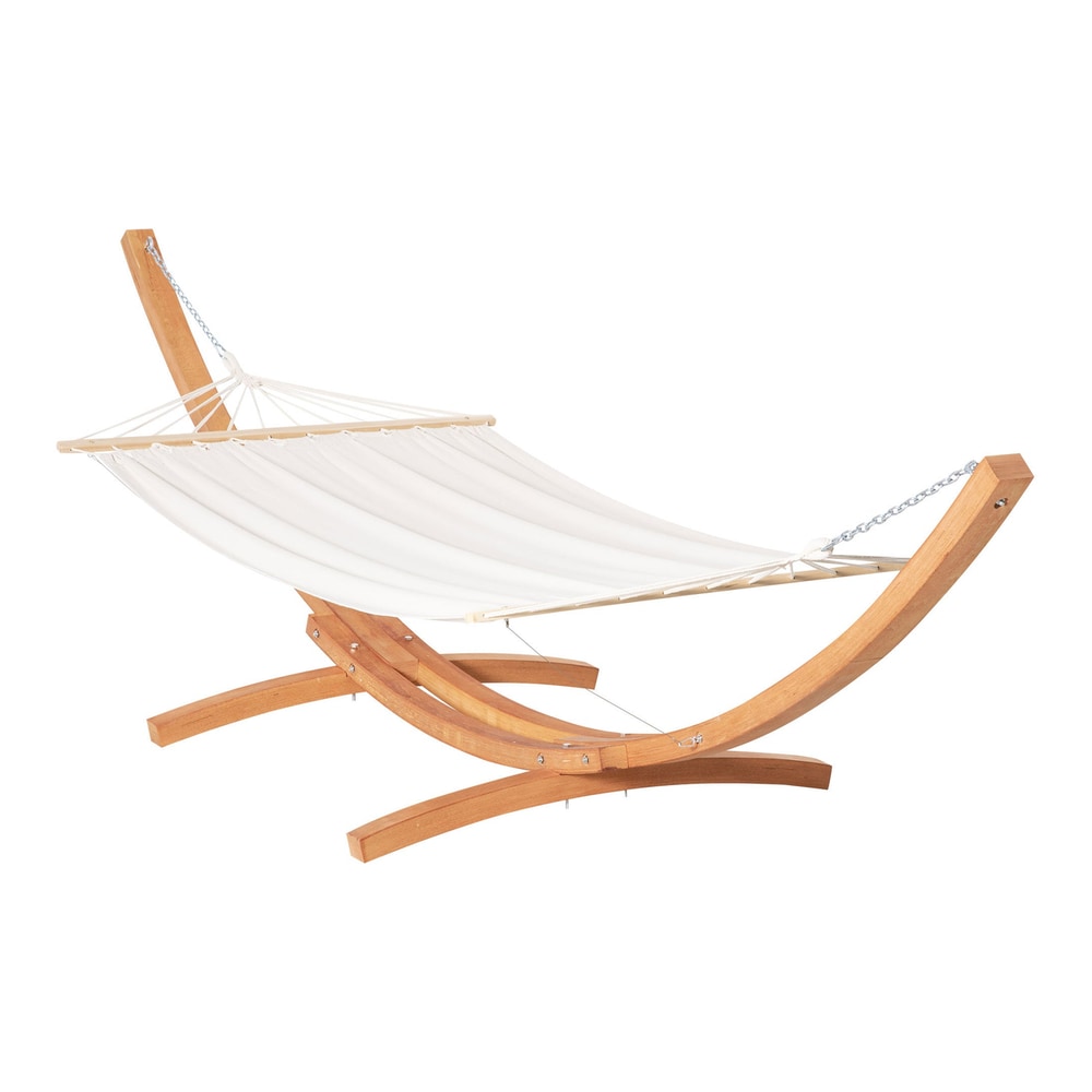 Outsunny Outdoor Garden Hammock with wooden stand and white fabric bed