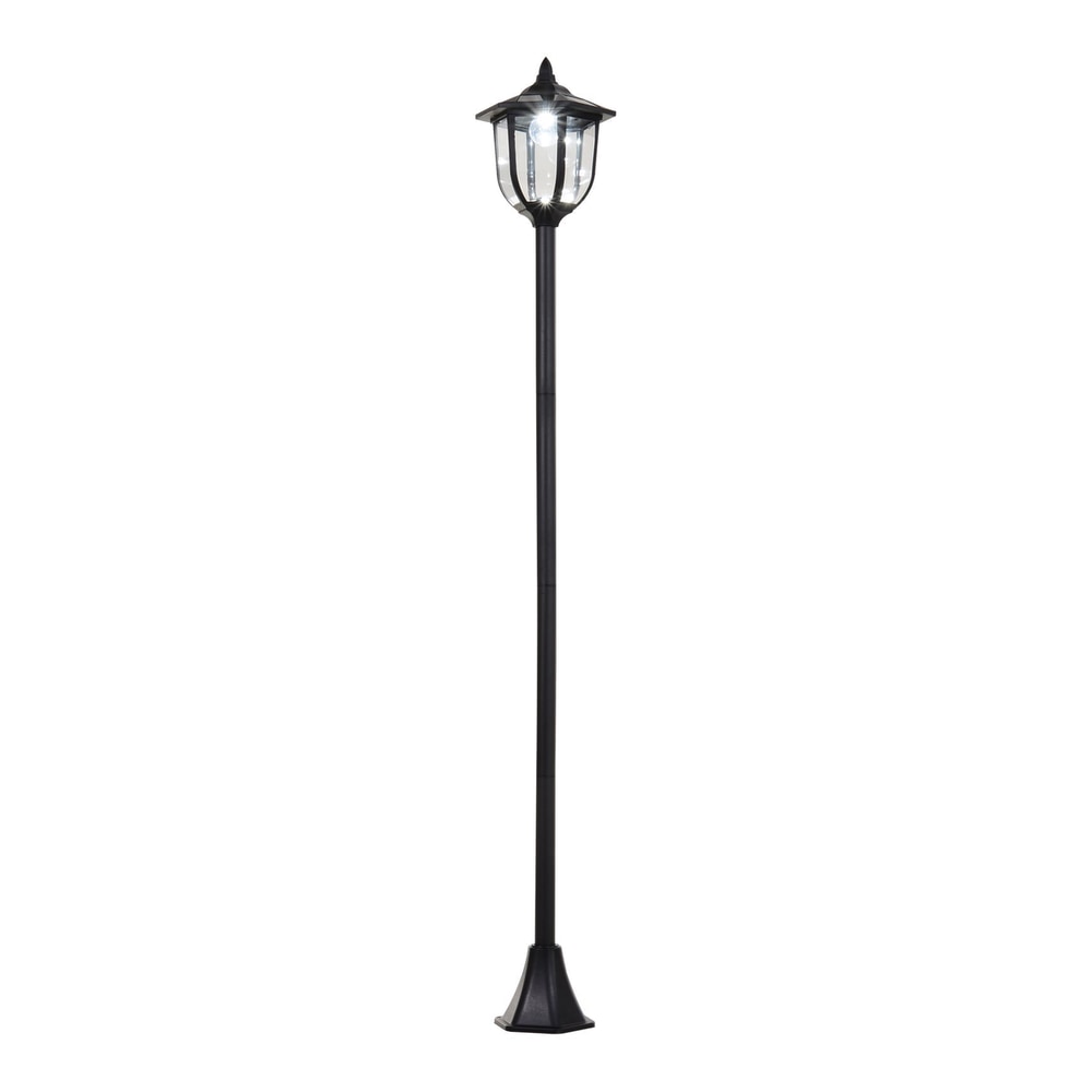 Outsunny Outdoor Garden Solar Post Lamp, a tall black lantern on a pole with a decorative base and a light at the top