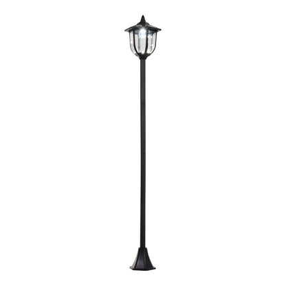 Outsunny Outdoor Garden Solar Post Lamp, a tall black lantern on a pole with a decorative base and a light at the top