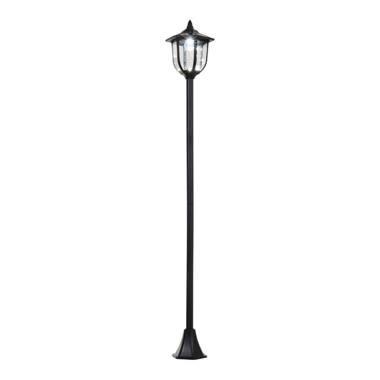 Outsunny Outdoor Garden Solar Post Lamp, a tall black lantern on a pole with a decorative base and a light at the top