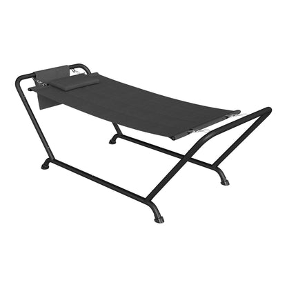 Outsunny Outdoor Hammock with Stand, a dark grey freestanding hammock with a headrest and metal frame