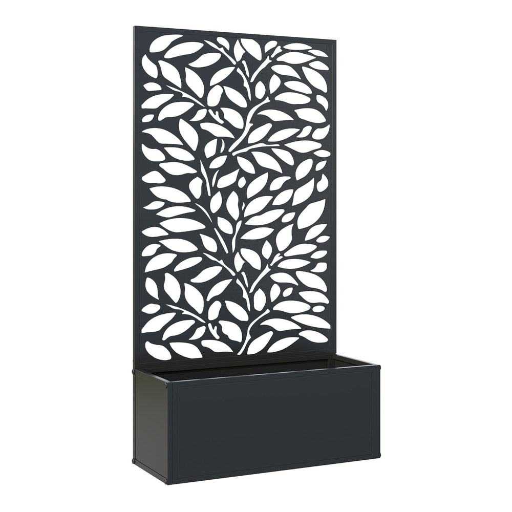 Outsunny Outdoor Metal Planter with decorative leaf trellis and black planter box