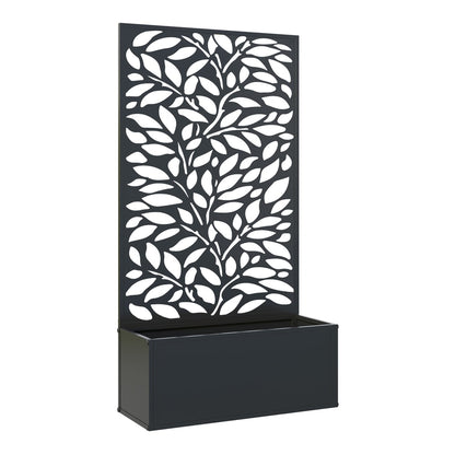 Outsunny Outdoor Metal Planter with decorative leaf trellis and black planter box