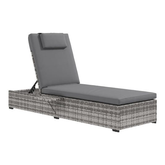 Outsunny Outdoor Patio PE Rattan Lounger with Cushion in Grey