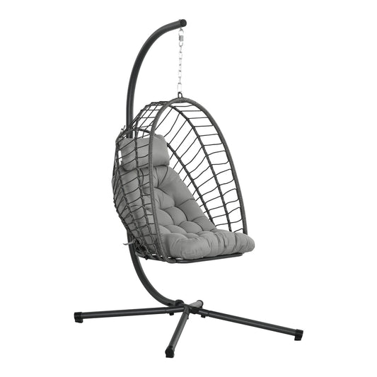 Outsunny Outdoor PE Rattan Swing Chair with grey cushion and metal stand