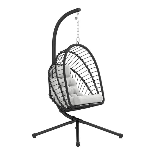 Outsunny Outdoor PE Rattan Swing Chair with white cushion and black metal stand